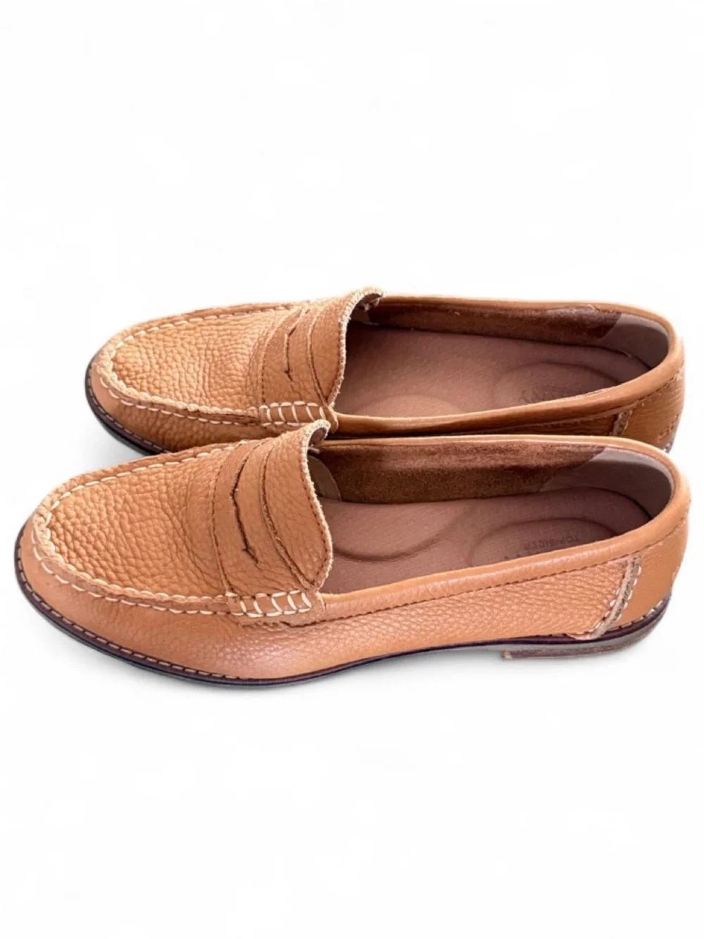 Sperry Seaport Penny Women’s Size 7 Tan Brown Leather Loafers Pebbled Texture